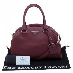Pre Owned Prada Burgundy Vitello Daino Leather Bowling Bag