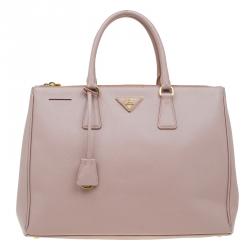 Pre Owned Prada Blush Pink Saffiano Lux Leather Large Double Zip Tote