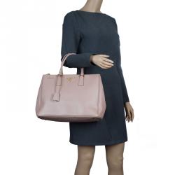 Pre Owned Prada Blush Pink Saffiano Lux Leather Large Double Zip Tote