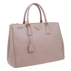 Pre Owned Prada Blush Pink Saffiano Lux Leather Large Double Zip Tote