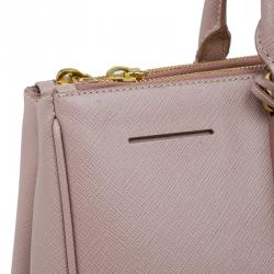 Pre Owned Prada Blush Pink Saffiano Lux Leather Large Double Zip Tote
