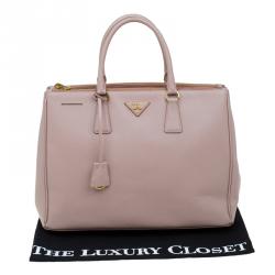 Pre Owned Prada Blush Pink Saffiano Lux Leather Large Double Zip Tote
