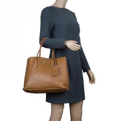 Pre Owned Prada Brown City Calf Leather Double Handle Tote