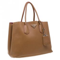 Pre Owned Prada Brown City Calf Leather Double Handle Tote