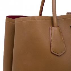 Pre Owned Prada Brown City Calf Leather Double Handle Tote