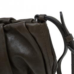 Pre Owned Prada Military Green Glazed Leather Ruched Wristlet Clutch