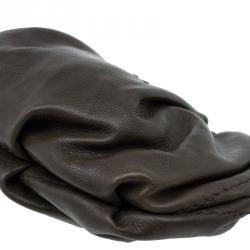 Pre Owned Prada Military Green Glazed Leather Ruched Wristlet Clutch