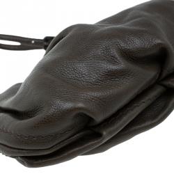 Pre Owned Prada Military Green Glazed Leather Ruched Wristlet Clutch