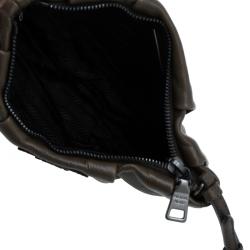 Pre Owned Prada Military Green Glazed Leather Ruched Wristlet Clutch