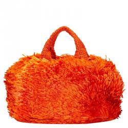 Pre Owned Prada Orange Raffia Grass Top Handle Bag
