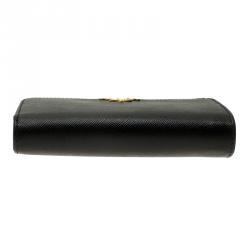 Pre Owned Prada Black Saffiano Leather Zip Around Compact Wallet