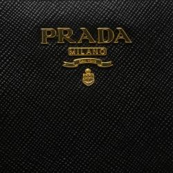 Pre Owned Prada Black Saffiano Leather Zip Around Compact Wallet