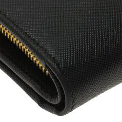 Pre Owned Prada Black Saffiano Leather Zip Around Compact Wallet
