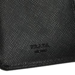 Pre Owned Prada Black Saffiano Leather Zip Around Compact Wallet