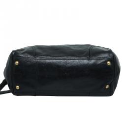 Pre Owned Prada Black Glazed Leather Double Zip Top Handle Bag