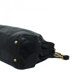 Pre Owned Prada Black Glazed Leather Double Zip Top Handle Bag