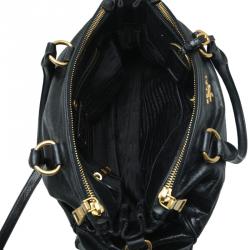 Pre Owned Prada Black Glazed Leather Double Zip Top Handle Bag