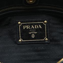 Pre Owned Prada Black Glazed Leather Double Zip Top Handle Bag