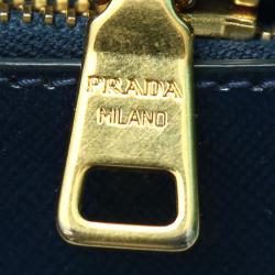 Pre Owned Prada Navy Blue Perforated Saffiano Leather Bauletto Satchel