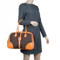 Prada Bi Color Leather and Canvas Bowling Bag