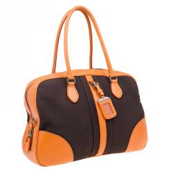 Prada Bi Color Leather and Canvas Bowling Bag