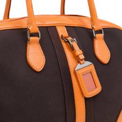 Prada Bi Color Leather and Canvas Bowling Bag
