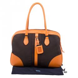 Prada Bi Color Leather and Canvas Bowling Bag