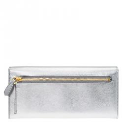 Pre Owned Prada Silver Saffiano Leather Continental Wallet