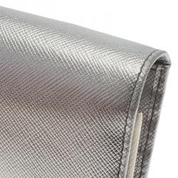 Pre Owned Prada Silver Saffiano Leather Continental Wallet