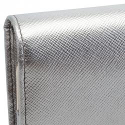 Pre Owned Prada Silver Saffiano Leather Continental Wallet