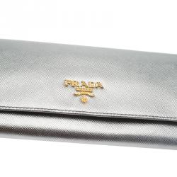 Pre Owned Prada Silver Saffiano Leather Continental Wallet