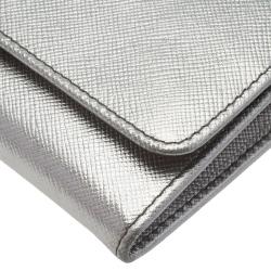 Pre Owned Prada Silver Saffiano Leather Continental Wallet