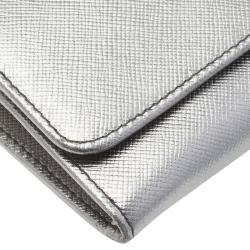 Pre Owned Prada Silver Saffiano Leather Continental Wallet