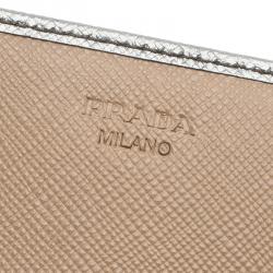 Pre Owned Prada Silver Saffiano Leather Continental Wallet
