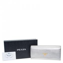 Pre Owned Prada Silver Saffiano Leather Continental Wallet