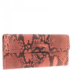 Pre Owned Prada Pink Python Continental Wallet