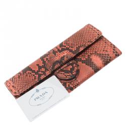 Pre Owned Prada Pink Python Continental Wallet