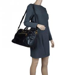 Pre Owned Prada Black Vitello Shine Leather East West Bauletto Bag