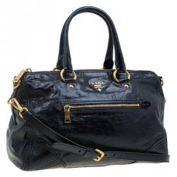 Pre Owned Prada Black Vitello Shine Leather East West Bauletto Bag