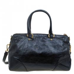 Pre Owned Prada Black Vitello Shine Leather East West Bauletto Bag
