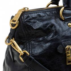 Pre Owned Prada Black Vitello Shine Leather East West Bauletto Bag