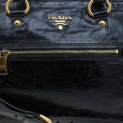 Pre Owned Prada Black Vitello Shine Leather East West Bauletto Bag