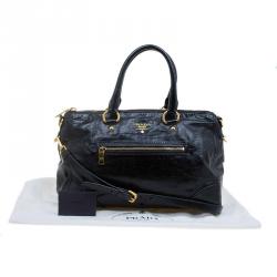 Pre Owned Prada Black Vitello Shine Leather East West Bauletto Bag