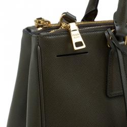 Pre Owned Prada Military Green Saffiano Lux Leather Medium Double Zip Tote