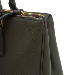 Pre Owned Prada Military Green Saffiano Lux Leather Medium Double Zip Tote