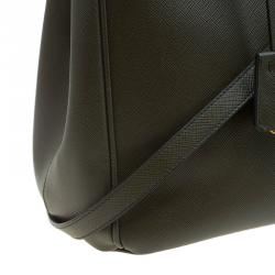 Pre Owned Prada Military Green Saffiano Lux Leather Medium Double Zip Tote