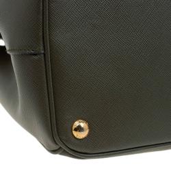 Pre Owned Prada Military Green Saffiano Lux Leather Medium Double Zip Tote