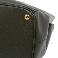 Pre Owned Prada Military Green Saffiano Lux Leather Medium Double Zip Tote