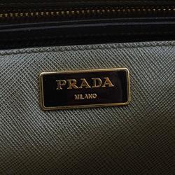 Pre Owned Prada Military Green Saffiano Lux Leather Medium Double Zip Tote