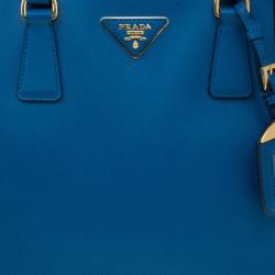 Pre Owned Prada Blue Bicolor Saffiano Lux Leather Medium Double Zip Tote